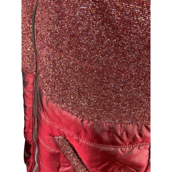 Large Casual Identity Women's Full Zip Burgundy Metallic Lightweight Puffer Vest - Picture 3 of 9